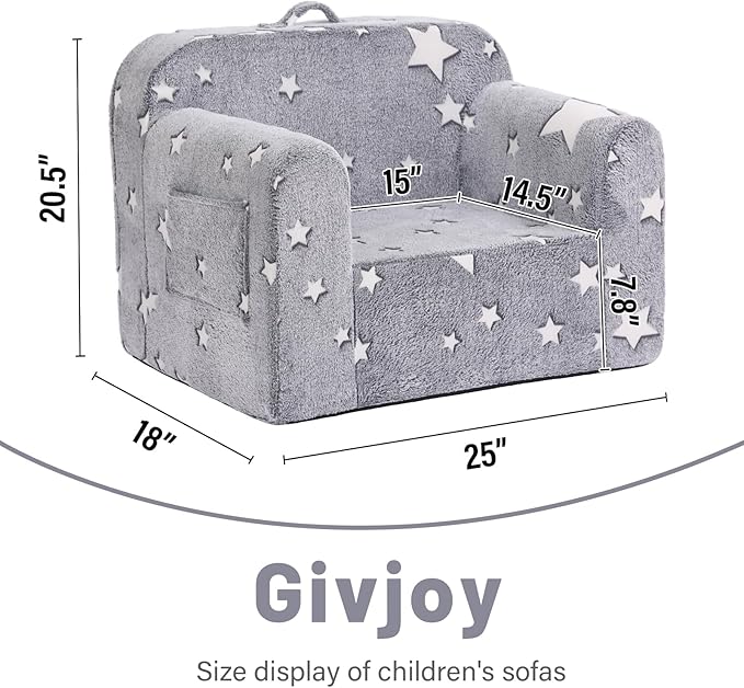 Toddler Chair Plush Kids Couch, Comfy Glow in The Dark Armchair with Removable and Washable Cover Carrying Handle Kids Sofa, Convertible Reading Chair Toddler Couch for Girls and Boys