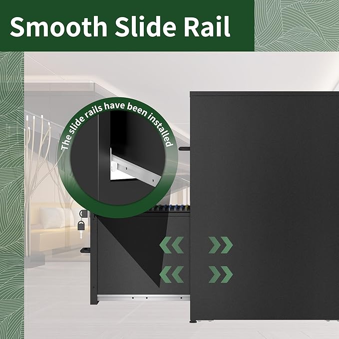 File Cabinet, Vertical File Cabinets with Lock for Home Office,Heavy Duty Office Steel Filing Cabinet for Hanging Letters/Legal/A4, Assembly Required (Black, 2 Drawers-Small)