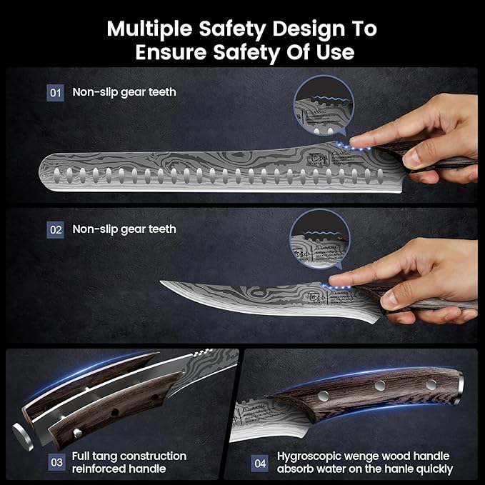 BBQ Carving Knives Set, Brisket Slicing Knife and Boning Knife for Meat Cutting, Razor Sharp Japanese Style High Carbon Steel Kitchen Knives, Wood Ergonomic Full Tang Handle, Ideal for Gift