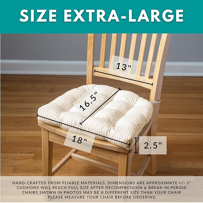 Barnett Home Decor Dining Chair Cushions with Ties, 16.5 x 18, Pack of 2 – Tibet Blue – 100% Cotton, Latex Foam Fill