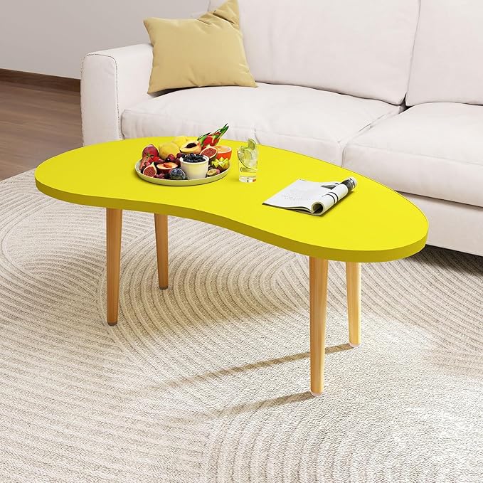 Mango Coffee Table Low Table with 4 Solid Wood Sturdy Legs, Floor Table Desk for Sitting on The Floor, Storage and Living Room Furniture (Yellow)