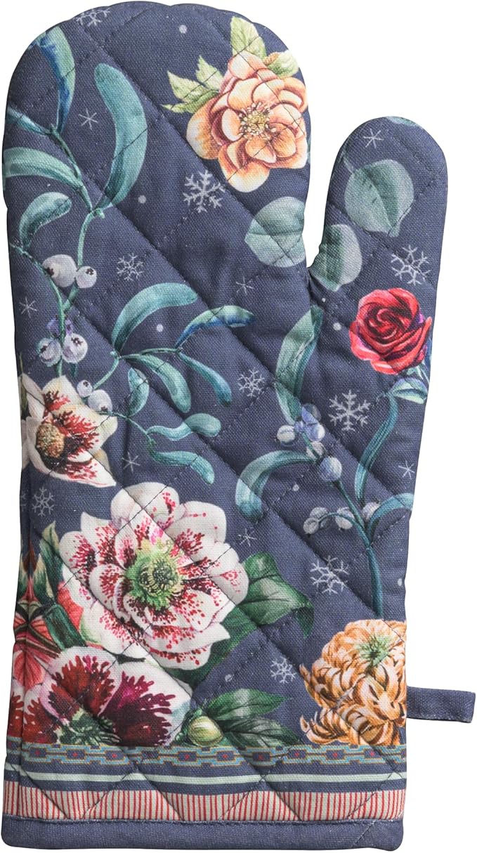 Maison d' Hermine Oven Gloves 100% Cotton Oven Mitt 7" x 13" with Loop Heat Resistant BBQ Cooking Gloves for Thanksgiving Christmas Decorations Baking Handling Hot Pans (Pack of 1, Christmas Joy)