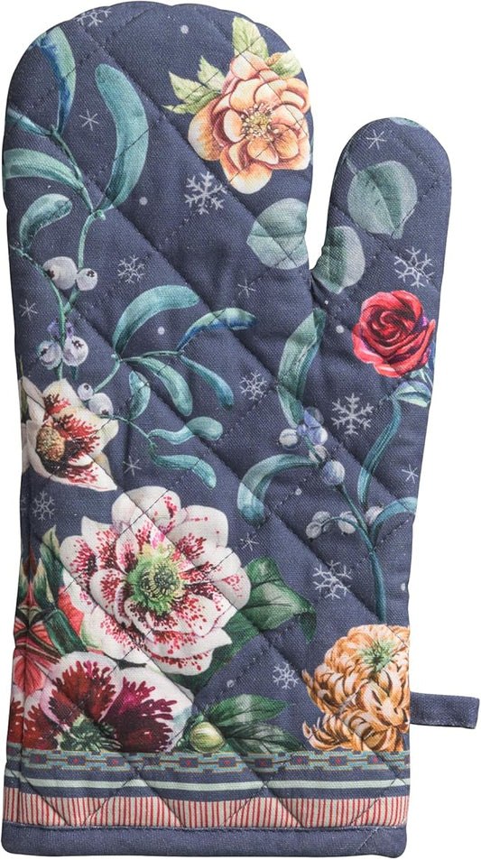 Maison d' Hermine Oven Gloves 100% Cotton Oven Mitt 7" x 13" with Loop Heat Resistant BBQ Cooking Gloves for Thanksgiving Christmas Decorations Baking Handling Hot Pans (Pack of 1, Christmas Joy)