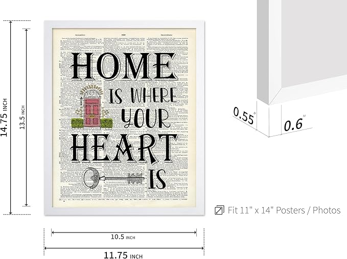 Poster Master Dictionary Art Poster - Home Is Where Your Heart Is Print - Motivational Art - Gift for Men & Women - Inspiring Wall Decor for Dorm, Bedroom or Living Room, 11x14 White Framed