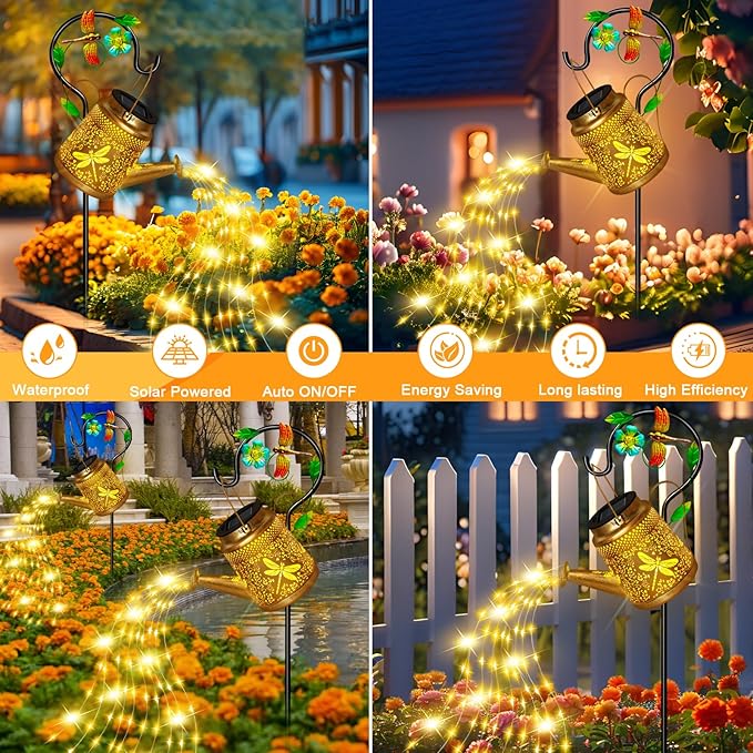 Dragonfly Solar Watering Can Lights, Outdoor Waterproof Outdoor Lantern with Shepherd Hook, Solar Garden Decor for Yard Outdoor Landscape Patio, Mothers Day Gifts Gift for Women Mom Grandma