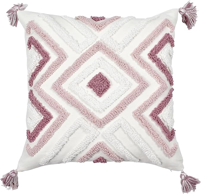 Boho Pillow Covers 18X18 Inch Boho Tufted Throw Pillow Covers Decorative Tassels Cushion Cover Farmhouse Pillow Case for Couch Sofa Bed Living Room Bedroom, Pink