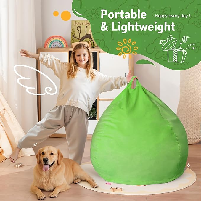 Homguava 2FT Bean Bag Chair: 2' Bean Bags with Memory Foam Filled,Comfy Beanbag Chairs Round Bean Bag Sofa with Dutch Velvet Cover-Lime