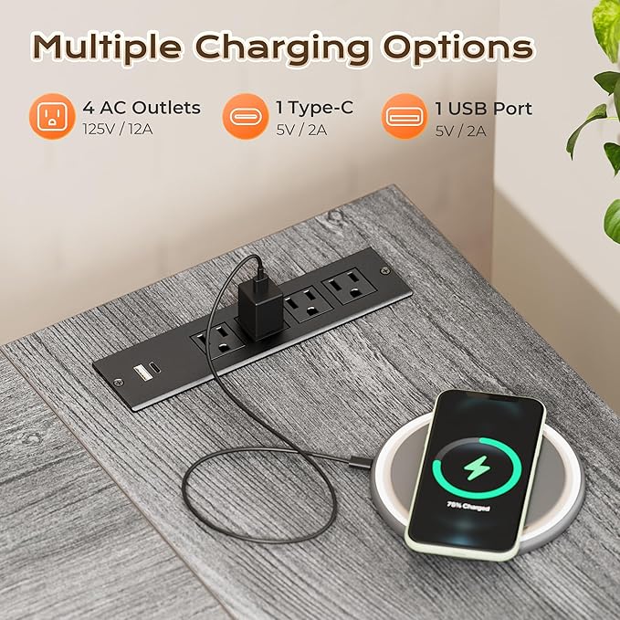 Huuger 63 Inch L Shaped Desk with Power Outlets and USB-C Port, Reversible Computer Desk, Larger Office Corner Gaming Desk, 0.95 Inch Thicker Desktop, Metal Frame, for Home Office, Study, Grey