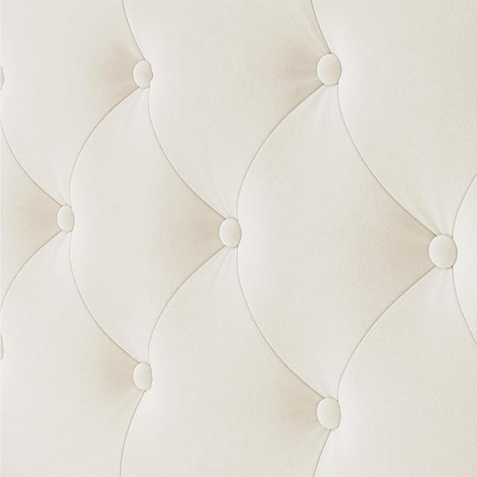 Queen LED Bed Frame with Storage Headboard & Charging Station, Velvet Fabric Platform Bed Frames with 4 Drawers, No Box Spring Needed, Button Tufted Upholstered, Beige