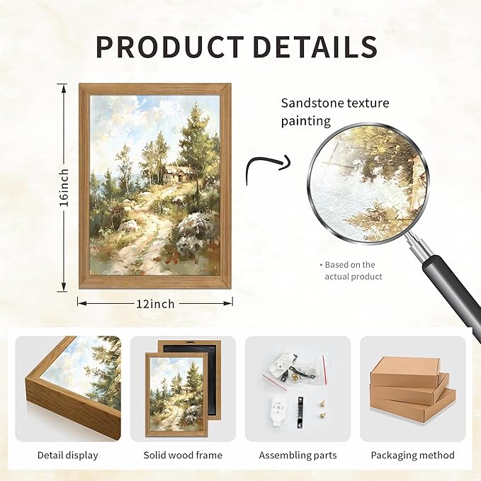 AKWISH Framed Vintage Wall Art - 3D Textures Vintage Wilderness Painting Farmhouse Decor - Hand Drawn Suburbs Wall Art for Living Room Bedroom Decor Bathroom 12x16in