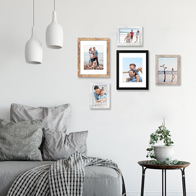 8x10 Picture Frame Set of 4, High Definition Real Glass 8 x 10 Photo Frames for Desktop Display and Wall Mounting (Distressed White+Smoke Gray+Rustic Brown+Black)