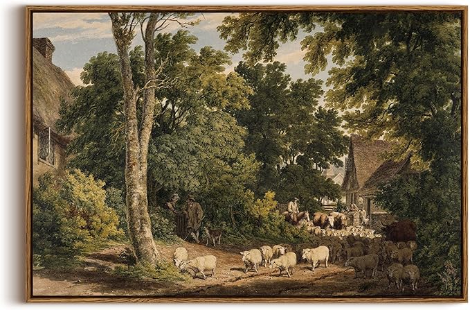 InSimSea Framed Canvas Wall Art Vintage Decor, Room Decor Classical Countryside Landscape Farmhouse Watercolor Painting, Large Wall Art for Living Room Badroom Bathroom, 20"x30"