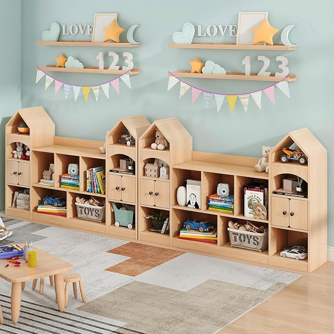 Vabches Kids Bookcase and Toy Storage Organizer, Children Bookshelf, Castle Shape, Playroom Furniture Multipurpose Shelf for Toddlers to Organize Toys and Books Magic Castle, Oak