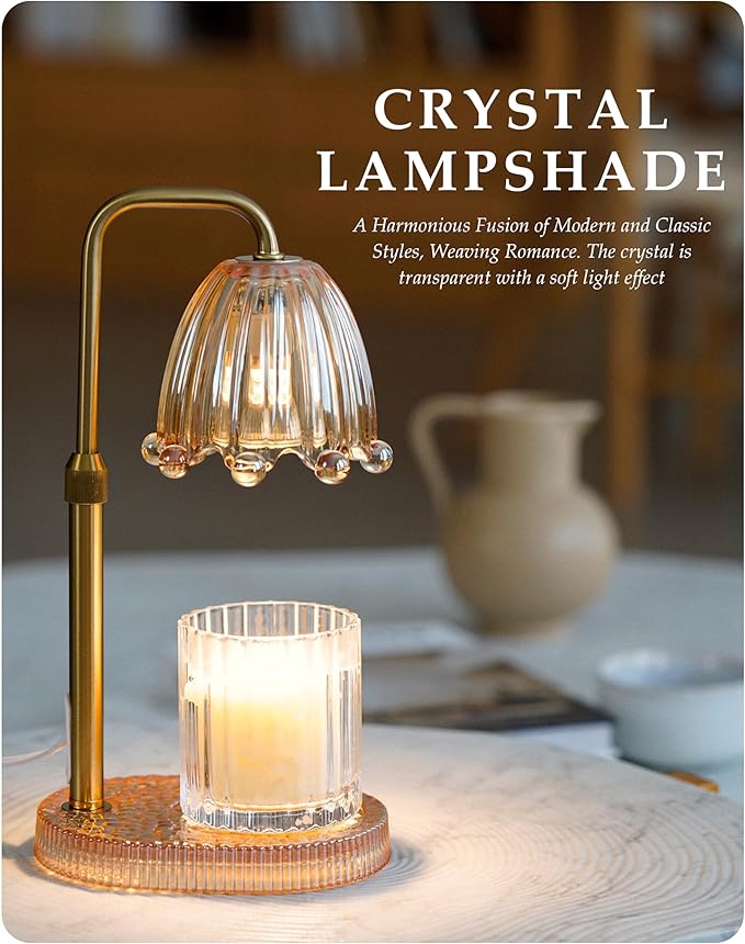 Candle Warmer Lamp with Timer, Dimmer & Adjustable Height, 20MM Crystal Base, 2 Blubs, Fit Jar Scented Candles, Safe Aromatherapy Light for Sleep, Work, Yoga, Bedroom, Office, Gift for Women