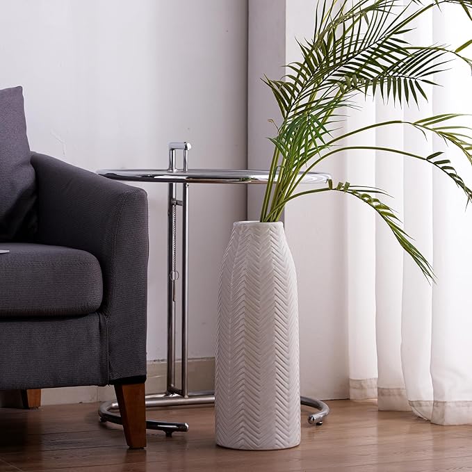 hjn Large White Vase for Flowers Ceramic Vase for Home Decor Tall Vases for Your Floor/Kitchen/Office/Living Room/Table- White Texture(Large)