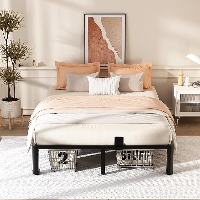 FUIOBYVV 12 Inch King Bed Frame with Rounded Corner and Headboard Hole Mattress Retainers 3500 LBS Metal Heavy Duty Steel Slats Support No Box Spring Needed Platform Noise Free Easy Assembly