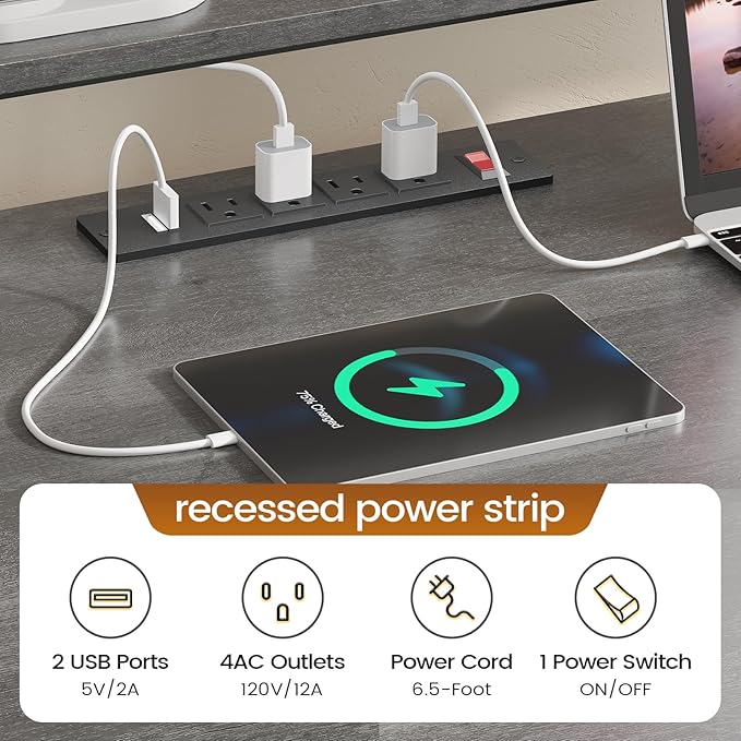 SEDETA L Shaped Office Desk, 66" Home Office Desk with File Drawer & Power Outlet, Gaming Desk with Led Lights, Corner Computer Desk with Monitor Shelf, Printer Storage Shelves, Two Person Desk, Grey