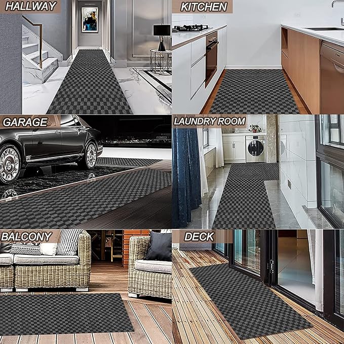 2' x 50' Runner Rugs with Rubber Backing, Indoor Outdoor Utility Carpet Runner Rugs, Checkered Gray, Can Be Used as Aisle for The RV and Boat, Laundry Room and Balcony