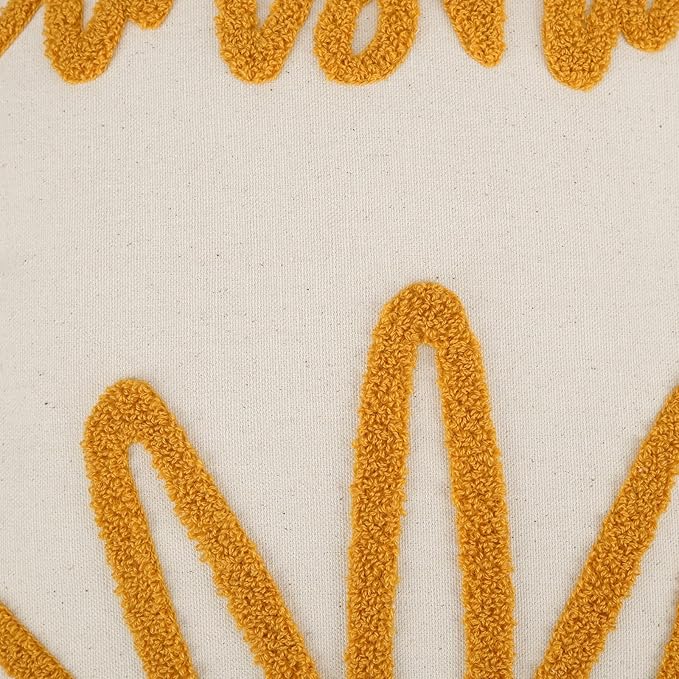 Merrycolor Boho Tufted Decorative Throw Pillow Covers 18x18 with Tassels Sunshine Bohemian Pillow Covers Cushion Covers for Couch Sofa Bedroom Living Room Yellow Beige 1PC