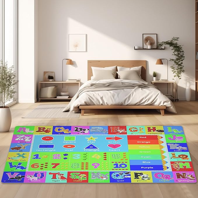 Baby Play Mat for Floor, Non-Slip Playmat for Toddlers & Infants, Extra Thick Large Padded Educational ABC Kids Rug for Crawling & Playing Super Soft Plush Surface to Keep Safe(60"x80")