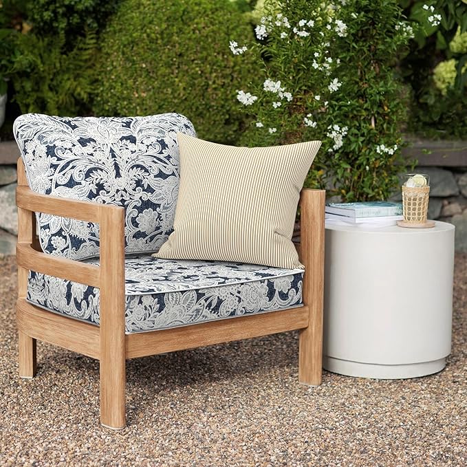Outdoor Deep Seat Cushions Set 24 x 24 Inch for Patio Furniture,Water Resistant Chair Cushions Replacement Includes Seat Cushion & Back Pillow for Couch Sofa, Wicker Chair - Damask Lapis