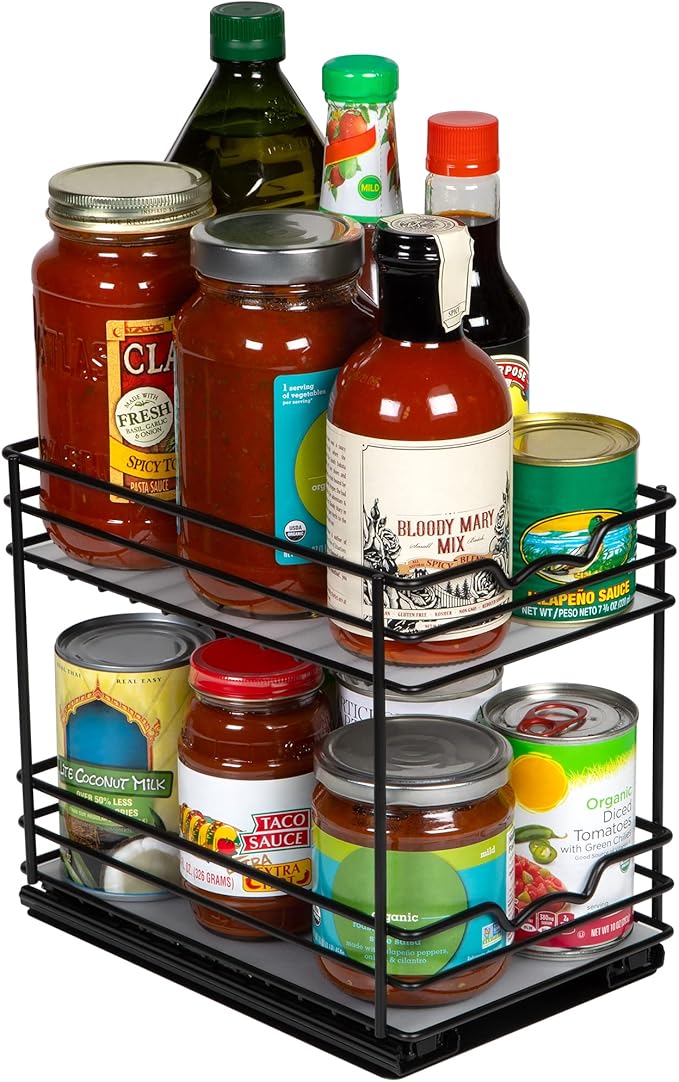 Pull Out Cabinet Organizer for Spices, Cans - Heavy Duty with Lifetime Limited Warranty- Pull Out Spice Rack- Cabinet Pull Out Shelf for Cans,Dishes, Etc, 6-1/2"Wx10-3/8"Dx8-7/8"H, Black
