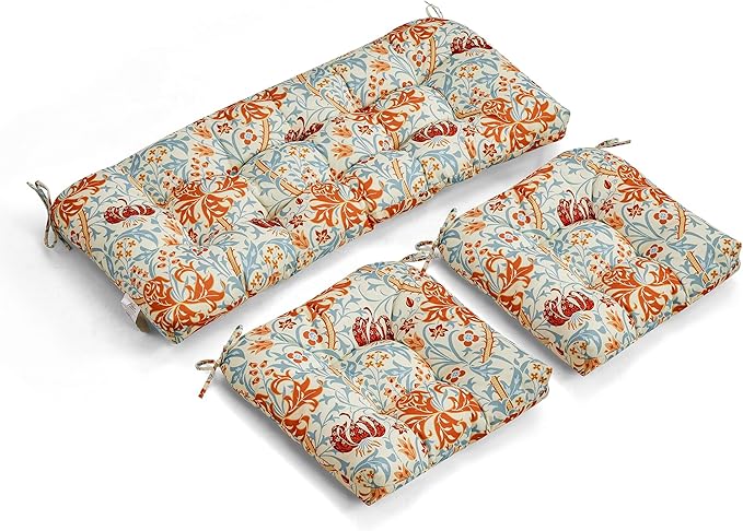 ADLIVWYD 3-Pieces Wicker Chair Cushion Set, 1 loveseat and 2 U-Shape, 44"x19" &19"x19" Tufted Outdoor Cushions for Indoor/Outdoor Patio Furniture (Beige Floral)