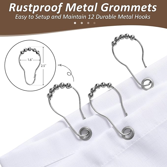 Naturoom Brown Shower Curtain, Light Brown Bath Curtains for Bathroom, Ombre Linen Textured Shower Drape - Hotel Style, Tones Cloth Bath Curtain Set with 12 Hooks, 72" x 72"