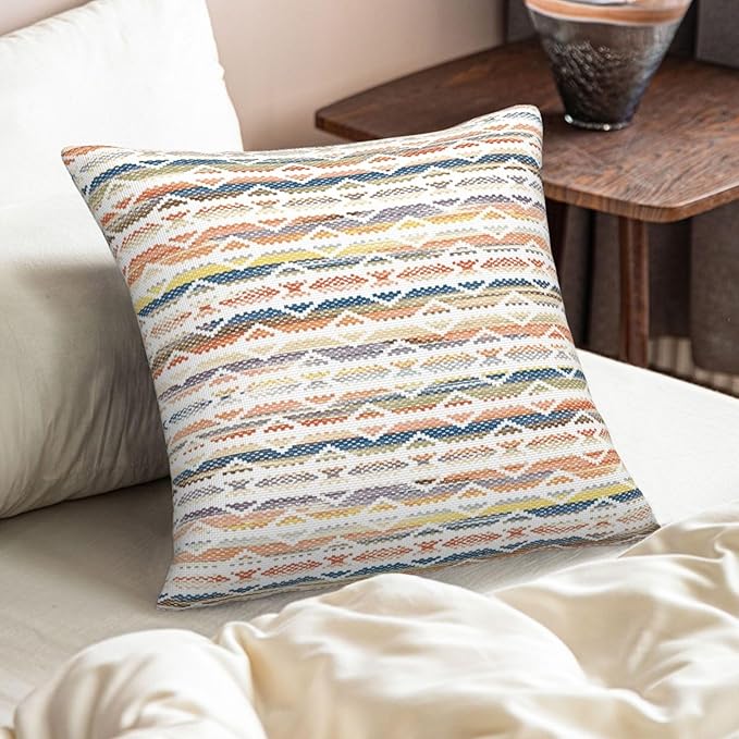 Colorful Boho Geometric Abstract Striped Throw Pillow Covers 18x18 Inch Set of 2 Modern Bohemia Decor Pillows Cover Farmhouse Cushion Case of Sofa Living Room Bedroom