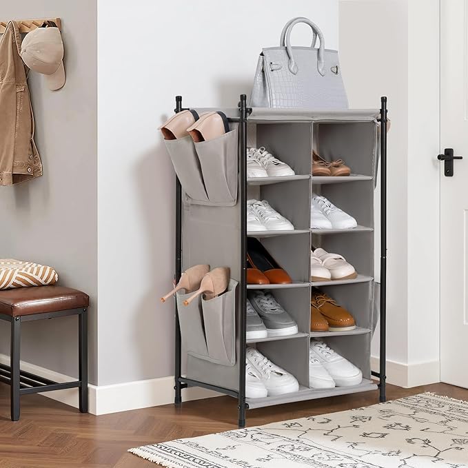 STORAGE MANIAC Shoe Cubby Organizer, Free Standing Shoe Cube Rack for Entryway, Bedroom, Apartment, Closet, 10-Cube Gray