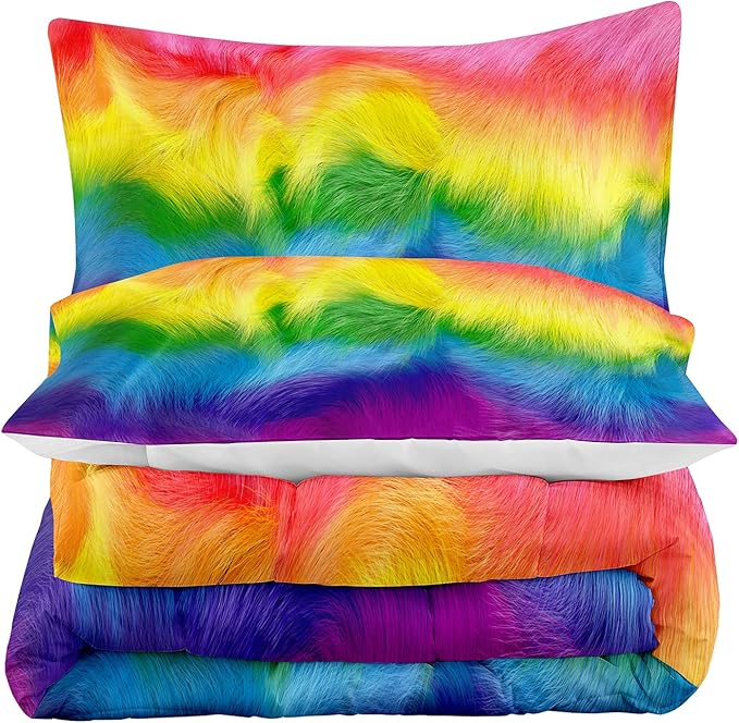 Tailor Shop Twin Size Rainbow Comforter Sets for Girls Kids Teens Western Cow Colorful Comforter Rainbow Bedding Set with 1 Comforter and 1 Pillowcase…
