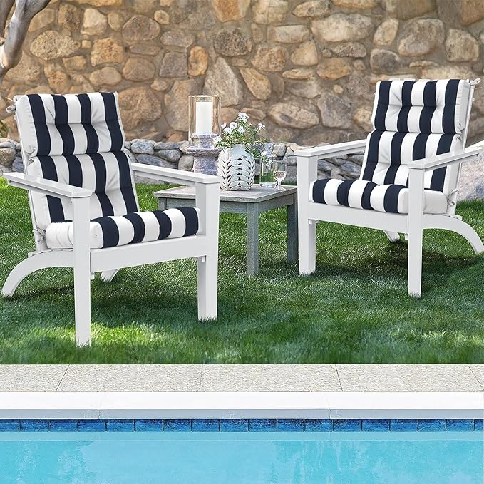 Set of 2 Outdoor High Back Chair Cushions 44"x 22",Water Repellent Rocking Seat Cushions Replacement, Seat/Back Chair Cushions for Patio,Porch,Balcony and Indoor - Cabana Navy