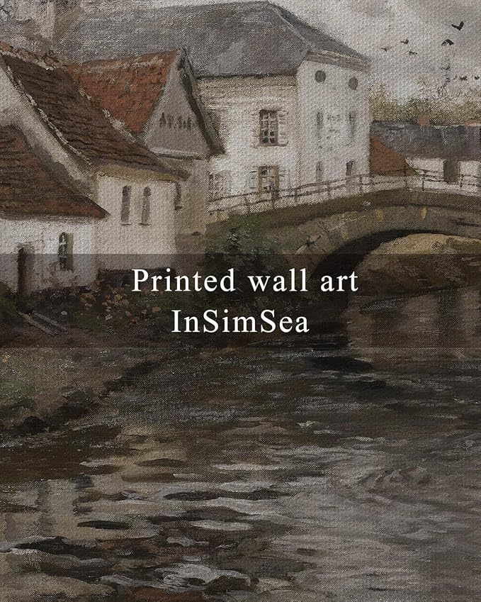 InSimSea Framed Canvas Wall Art Vintage Decor, Riverside Small Town Large Canvas Prints Home Decor, Rustic Farmhouse Hanging Wall Decor for Bedroom Living Room, 20"x30"