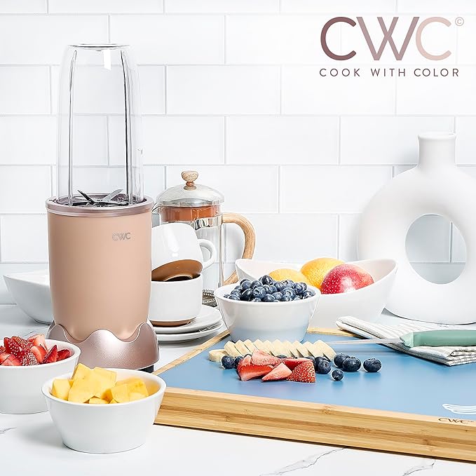 COOK WITH COLOR Personal Power Blender 600W, 24oz Capacity, BPA-Free Jar, Ice-Crushing Blades, Ideal for Smoothies & More, Anti-Slip Feet, Easy to Clean, Dusty Rose
