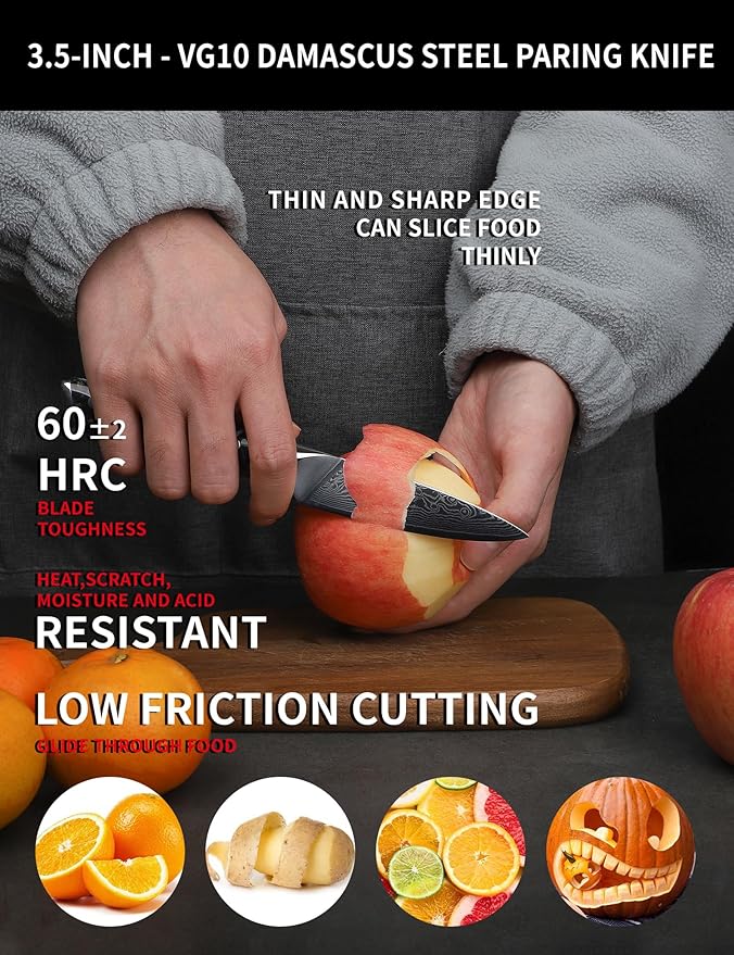 3.5 Inch Paring Knife - Kitchen Fruit Vegetable Knife Damascus Steel & Resin Handle - Xuan Series (Starry Black)