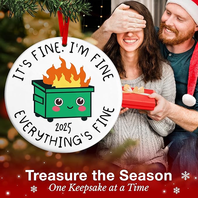 Dumpster Fire Ornament - Dumpster Fire Ornament for Christmas Tree - Ideal Dumpster Fire Gifts for Him and Her - Unique Decorative Ornaments for The Holiday Season - A Sentimental Reminder of 2025