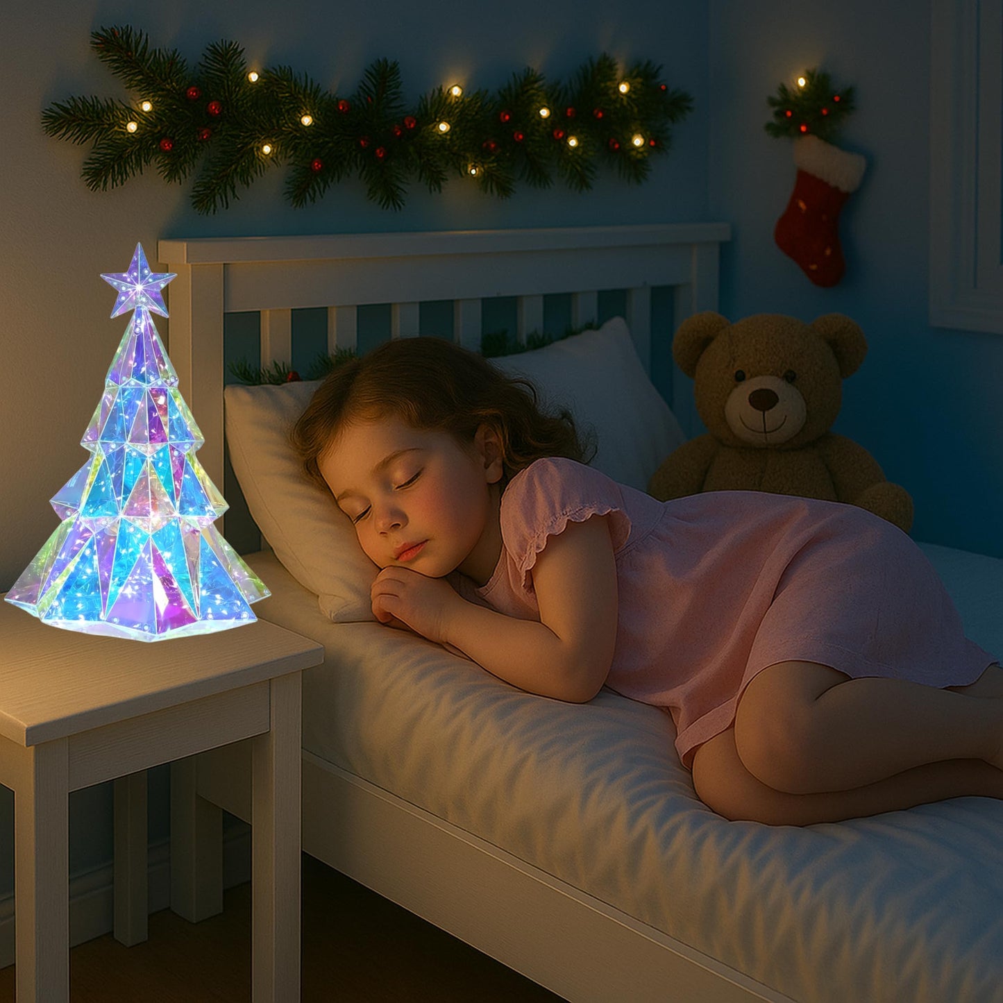 Prismatic Rainbow Iridescent LED Desktop Christmas Tree – 100-LED Prismatic Glow Tabletop Holiday Décor with USB Power for Home, Office & Party