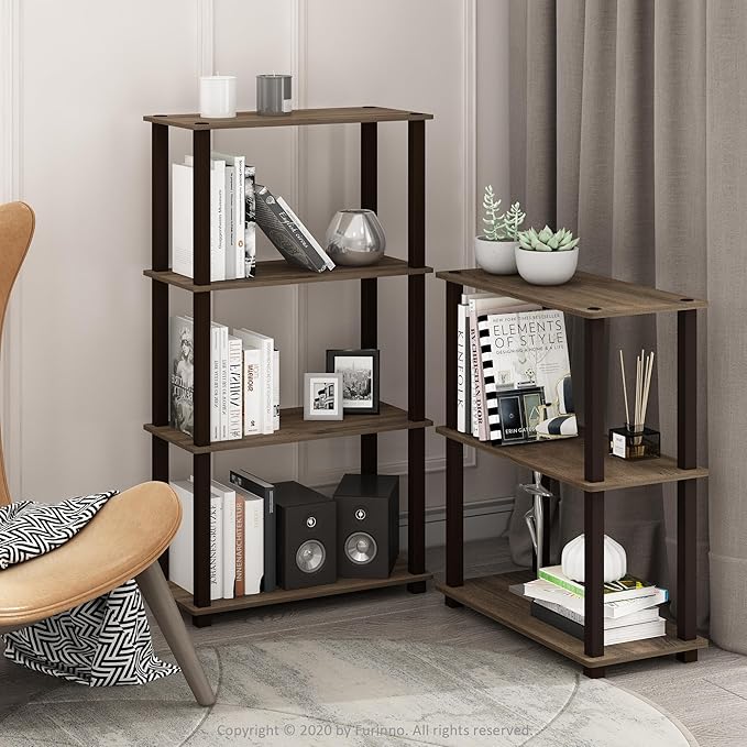 Furinno Turn-S-Tube 3-Tier Compact Multipurpose Shelf with Square Tube, Walnut/Brown (18025WN/BR)