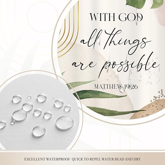 Glawry Boho Bible Verse Shower Curtain Extra Long Inspirational Abstract Scriptures Quotes Palm Leaf Bathroom Mid Century Christian 72Wx78L Inches Bath Accessories Art Home Decor Fabric 12 Pack Hook