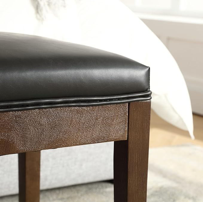 PU Leather Dining Bench Upholstered Entryway Bench Farmhouse Shoe Bench Seat Ottoman for Hallway Living Room Bedroom End of Bed Dining Room Kitchen, 45.5" Long, Black