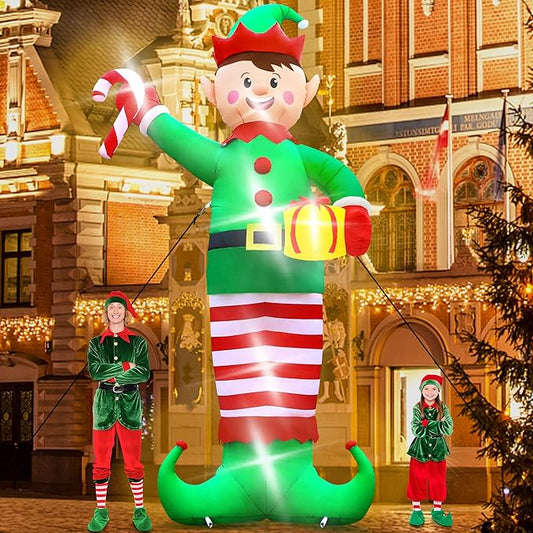 Christmas Inflatables, Giant 15 FT Christmas Elf Inflatable Outdoor Decoration, Blow Up Xmas Elf Holding Box, LED Lighted Holiday Yard Decorations for Lawn Garden Home Party Xmas Winter Decor