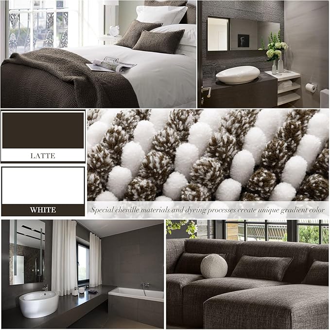 BSICPRO Bathroom Rugs and Mats Sets, 2 Piece Thick Absorbent Chenille Bath Mat Rug Set Non Slip, Soft Shaggy Bath Room Floor Mats for Bathroom, Machine Washable (Latte, 20" x 47" Plus 20" x 32")