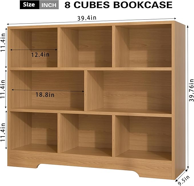 Book Shelf for Kids, 8 Cubes Storage Organizer Montessori Shelf, 3-Tier Wooden Kids Bookcase, Toy Storage Organizer for Children, Toddler Bookshelf Cube Shelf for Kid’s Room, Classroom