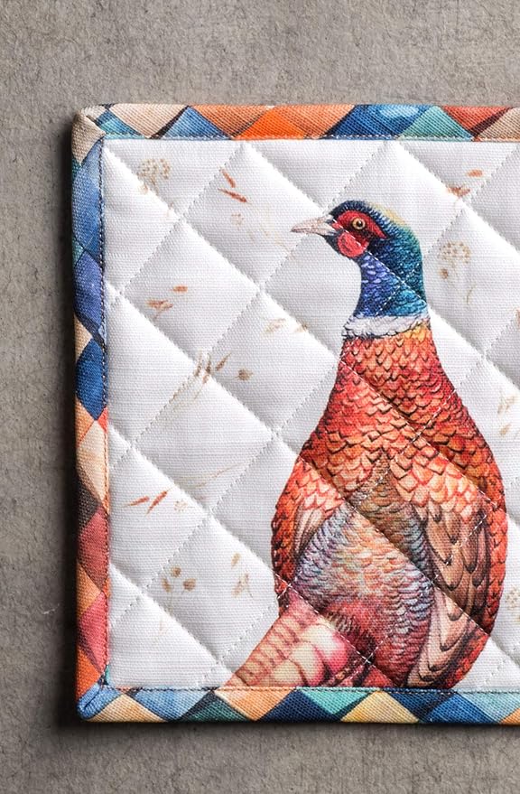 Maison d' Hermine Pot Holders 100% Cotton Heat Resistant Potholders 8" x 8" Hot Pads with Loop for Thanksgiving Christmas Decorations BBQ Cooking Baking Handling Hot Pans (Pack of 1, Faisan D'Automne)