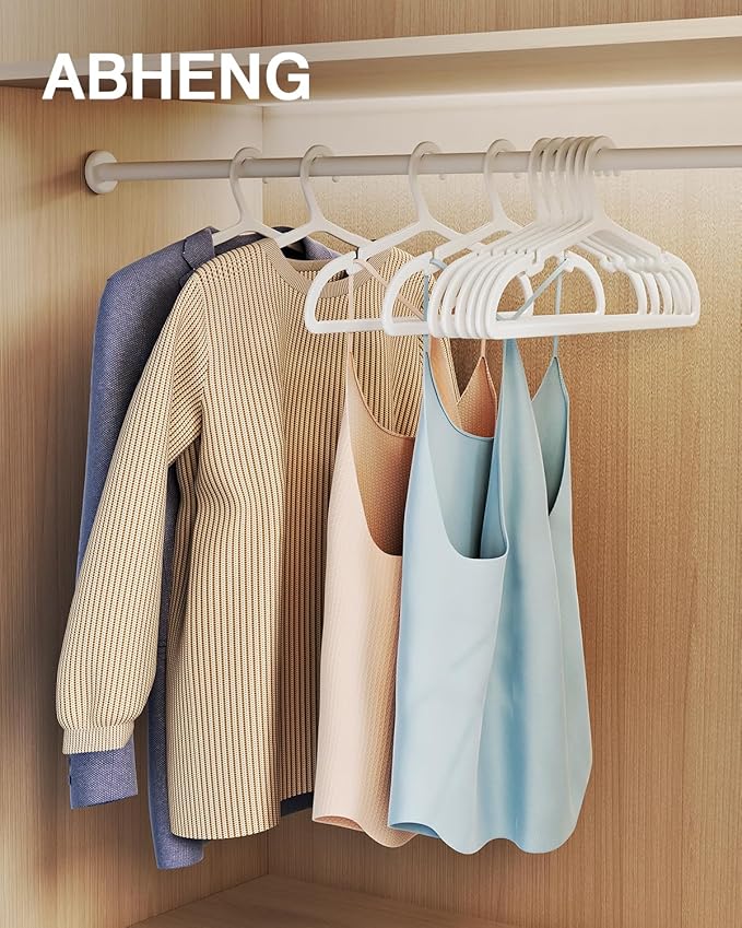 30 Pack Clothes Hangers, Non Slip Plastic Coat Hangers, Space Saving Hangers, Heavy Duty, Hanging Dry Wet Clothes, 16.4" x 8.3", White, UAPY0530W