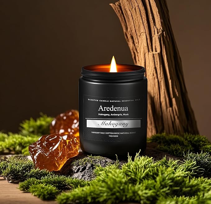 Amber Patchouli Candle, Masculine Candle - Manly Scented Candles for Home, Aromatherapy Candle Gifts for Men Women - 7oz Soy Candles for Home Scented, 50 Hours Burn Time, Perfect for Relaxation