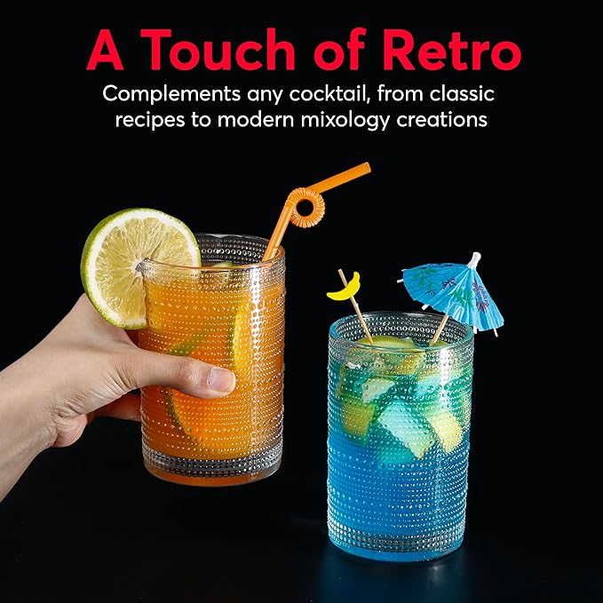 Hobnail Drinking Glasses, Vintage Glassware Set of 6, Vintage Drinking Glasses 16.2 oz, Bubble Glasses Drinking, Hobnail Glasses, Vintage Glass Cups, Jupiter Glasses for Juice, Soda, Beer, Whisky