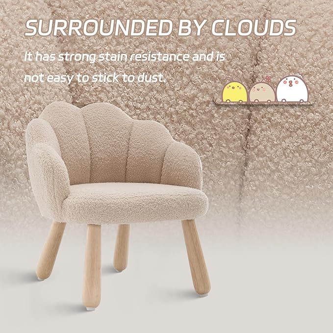 Toddler Chairs, Kids Chairs with Solid Wooden Frame, Toddler Armchair Comfy, Upholstered Kids Chair with Flower Back, Kid Sofa, Toddler Couch for Playroom, Kindergarten & Preschool, Khaki