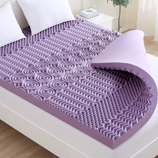 MUXHOMO 2 Inch 7-Zone Full Mattress Topper, Egg Crate Foam Mattress Topper Full Size for Back Pain, Lavender Cooling Gel Infused Bed Pad, CertiPUR-US and Oeko-TEX Certification (54"×75")