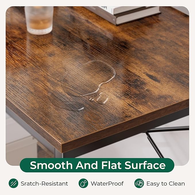 Huuger L Shaped Desk, 63 Inches Computer Desk with Reversible Storage Shelves, for Gaming Corner Home Office Writing Study, Metal Frame, Rustic Brown